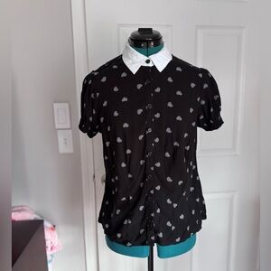 Hell Bunny Ribcage Hearts Button Down Blouse
